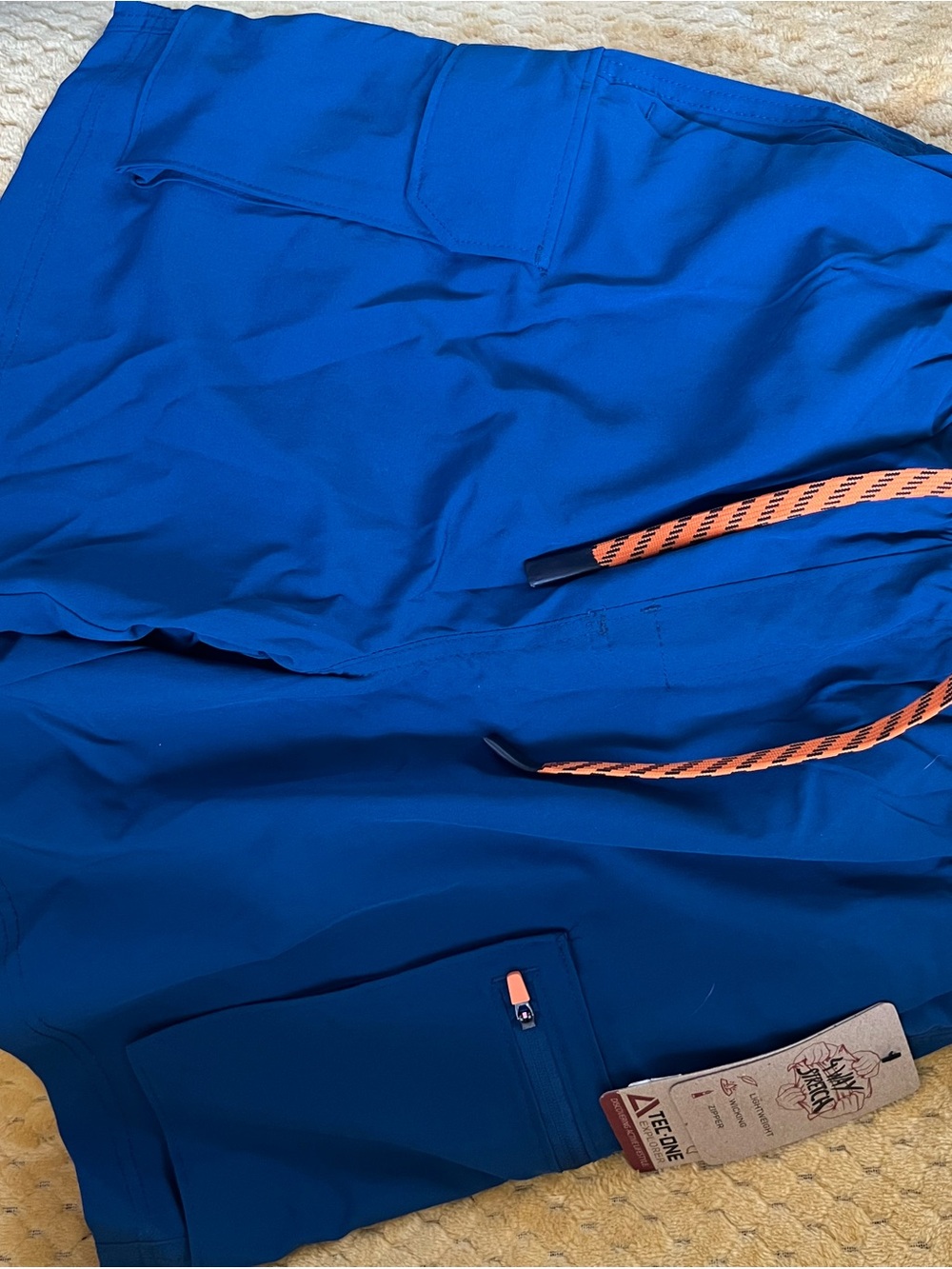 Youth men Bright Blue Swim Trunks with Orange Drawcord